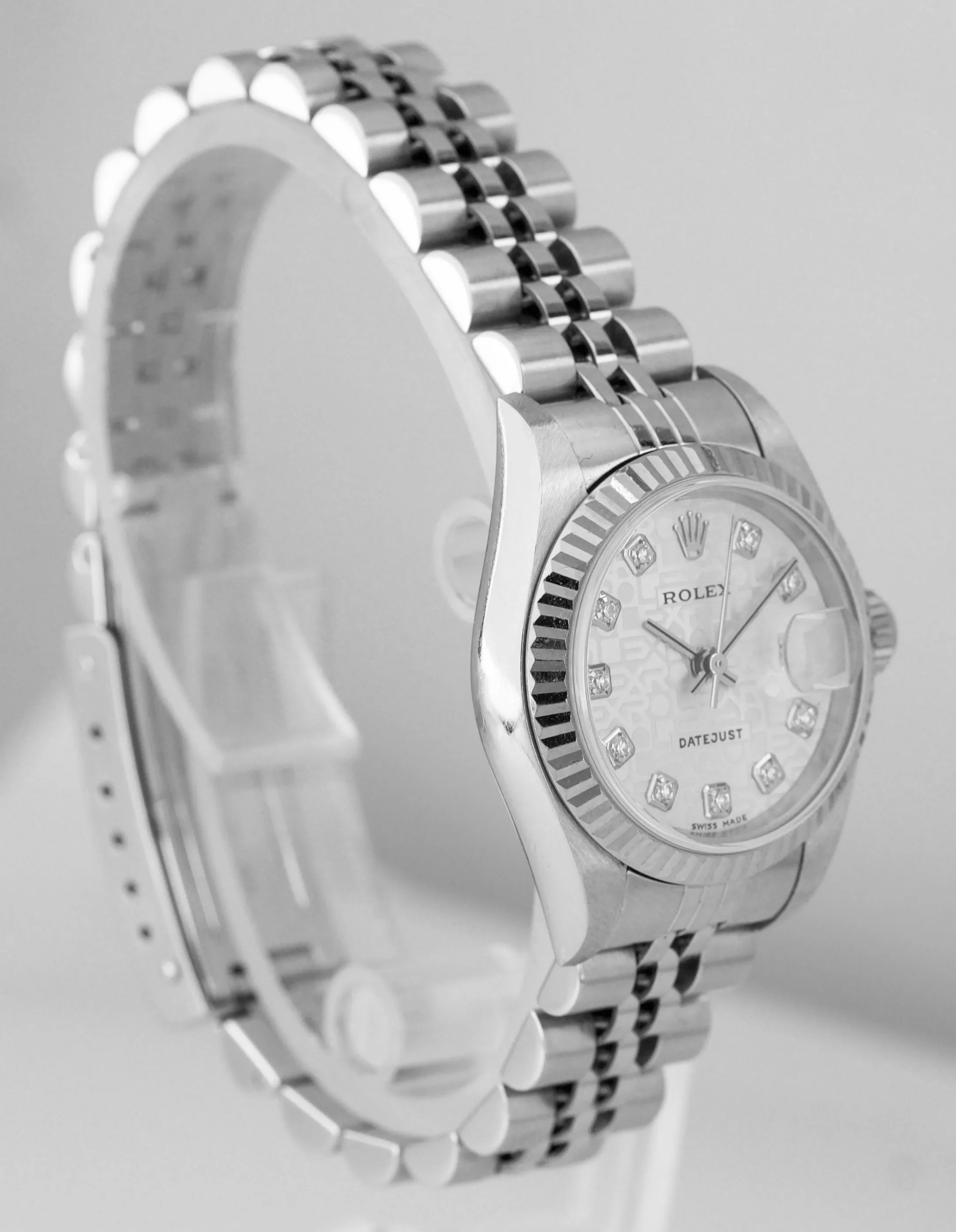 Ladies Rolex DateJust 26mm SILVER ANNIVERSARY Jubilee Stainless 18K Watch 79174