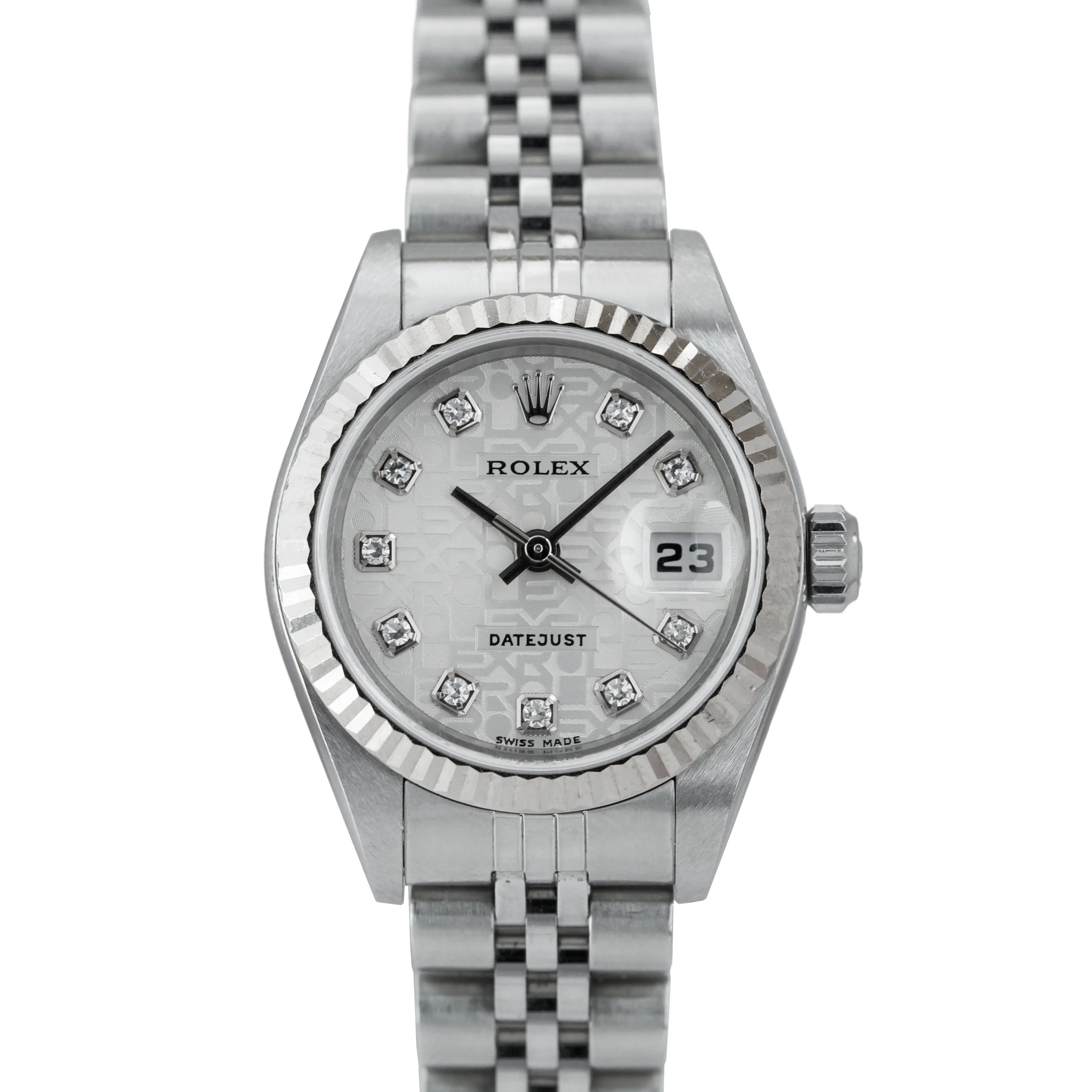 Ladies Rolex DateJust 26mm SILVER ANNIVERSARY Jubilee Stainless 18K Watch 79174