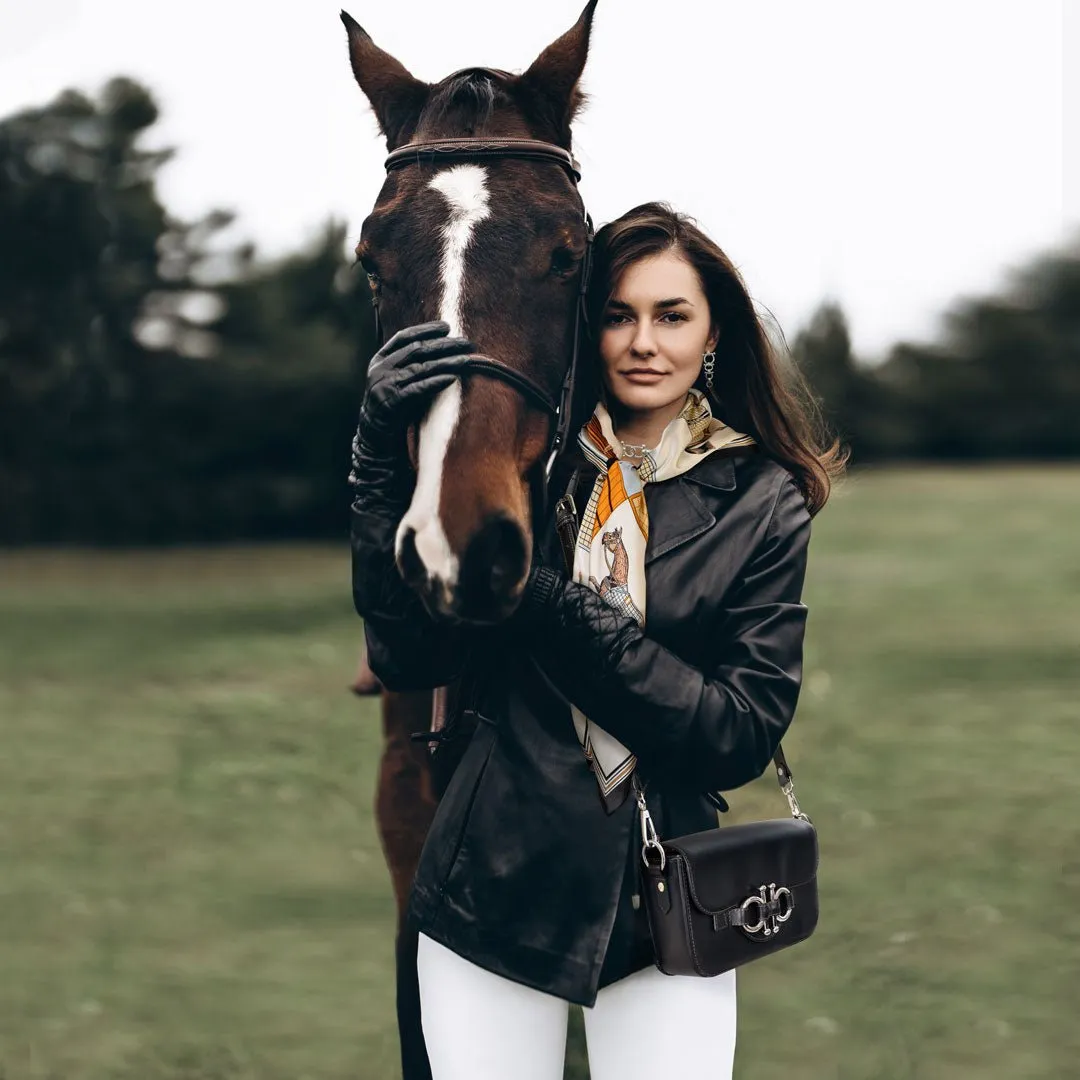 Lana - English Stirrup Crossbody Bag in Caramel Italian Leather with Nickel Hardware Equestrian Handbag
