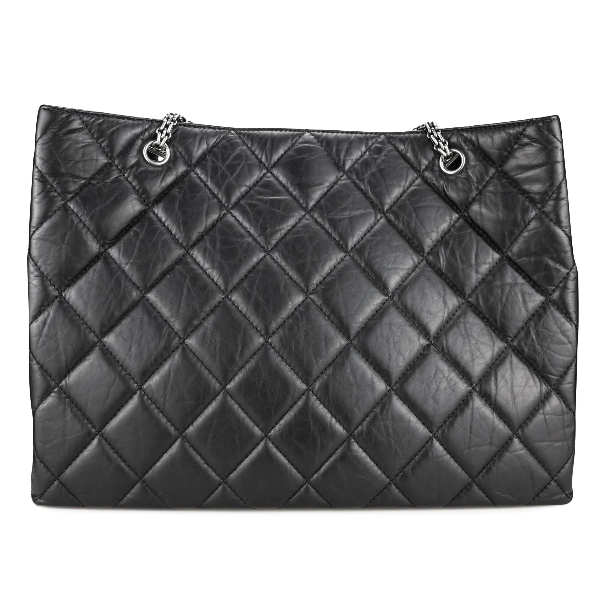 Large 2.55 Reissue Shopping Tote in Black Aged Calfskin