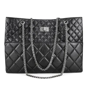 Large 2.55 Reissue Shopping Tote in Black Aged Calfskin