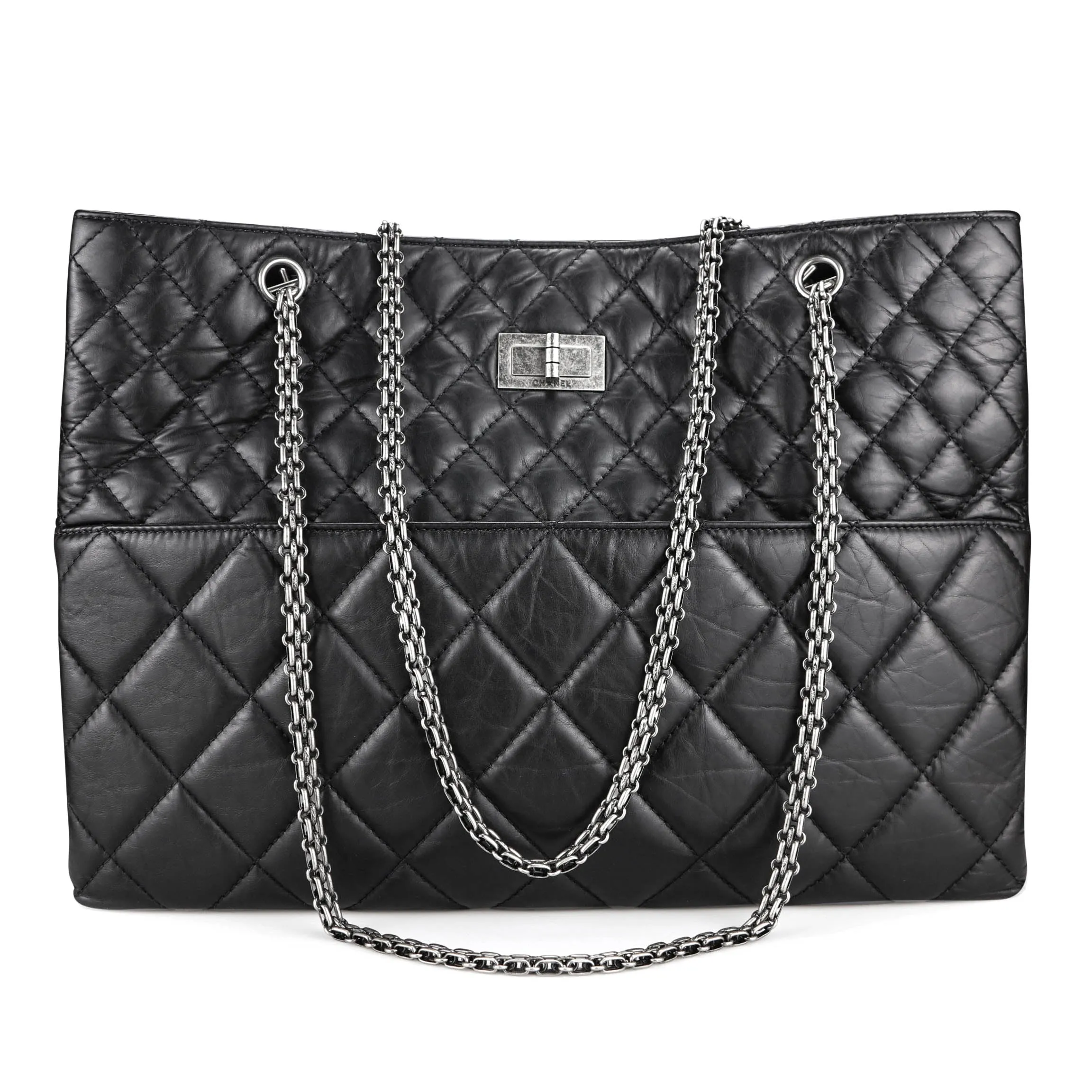 Large 2.55 Reissue Shopping Tote in Black Aged Calfskin