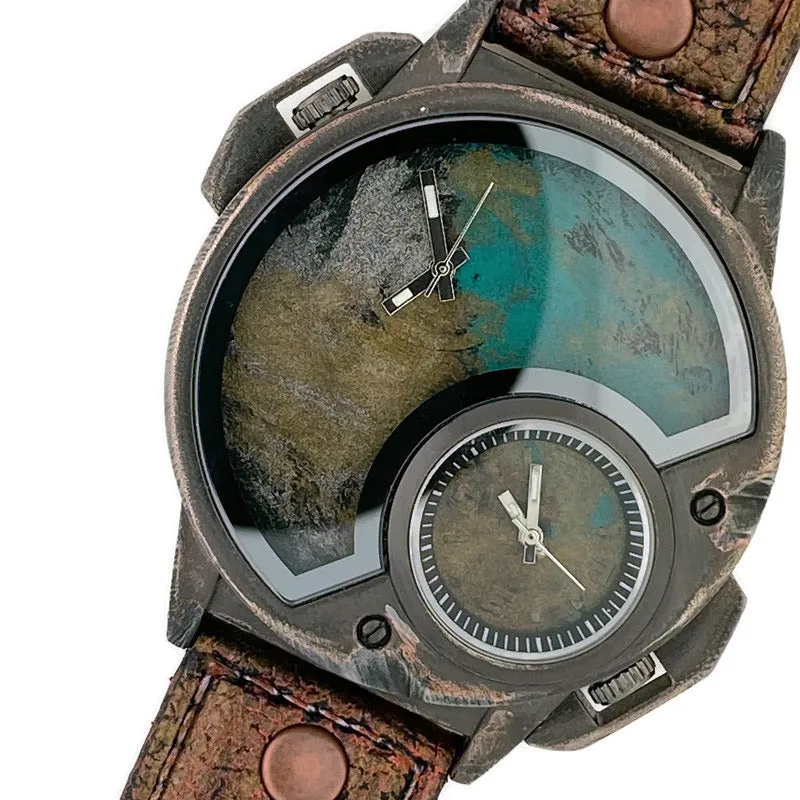 Large Dial  Multi Color Watch With Leather Band