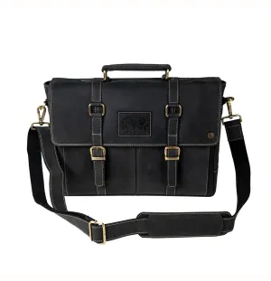 Leather Messenger Bag - Black