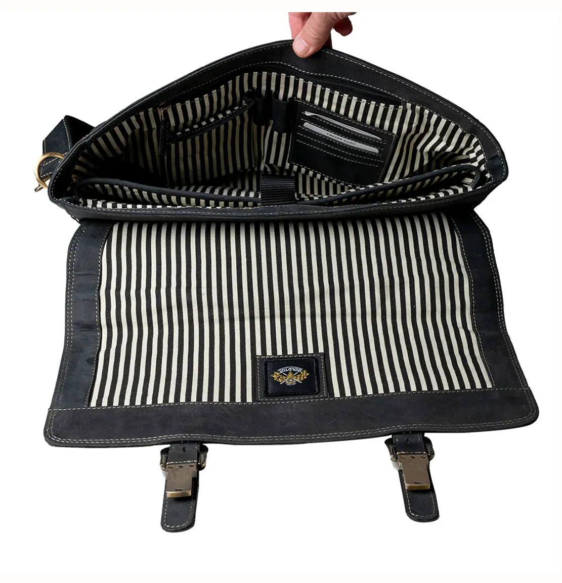 Leather Messenger Bag - Black