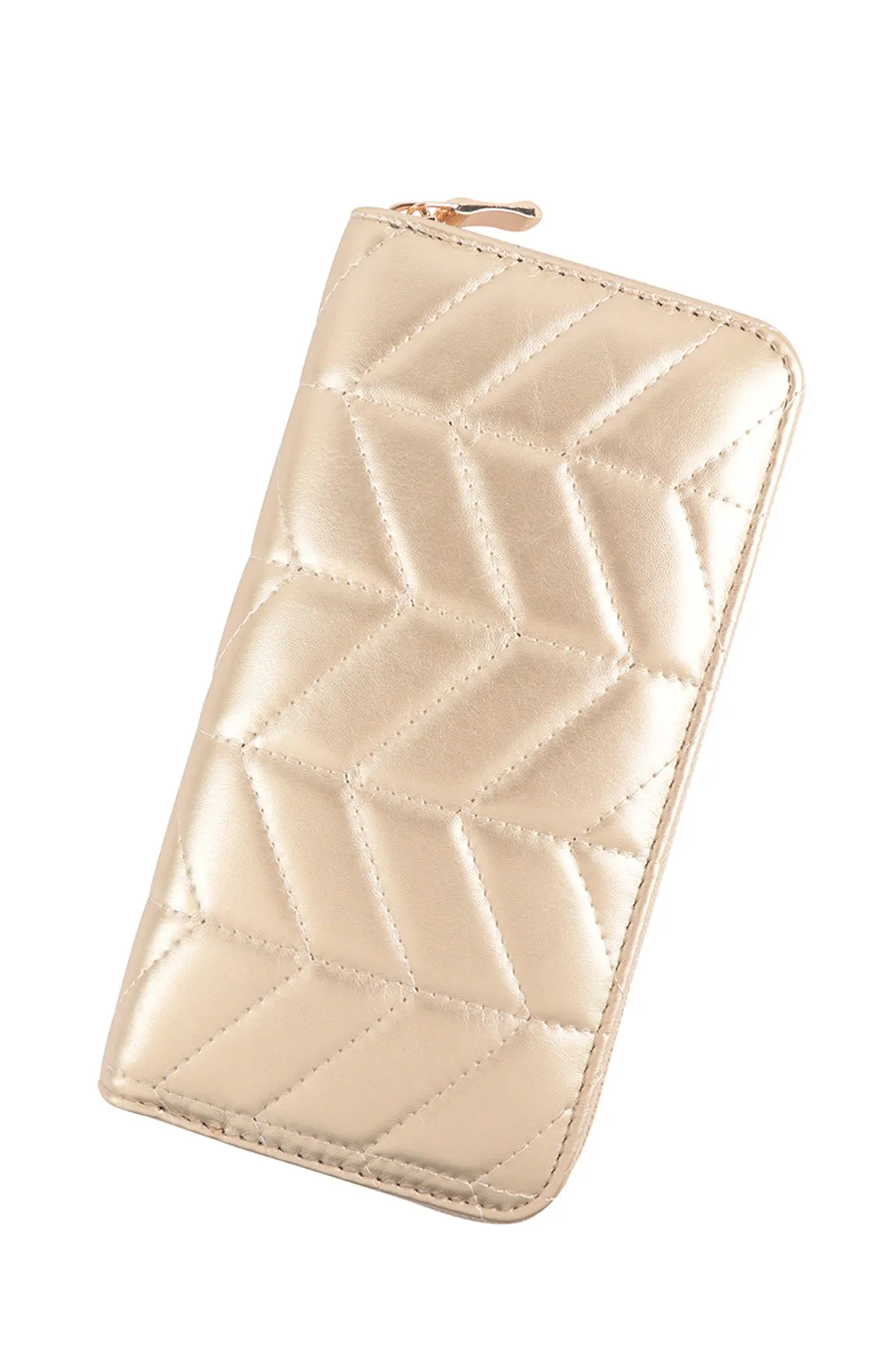 LEATHER QUILTED CHEVRON PATTERN WALLET