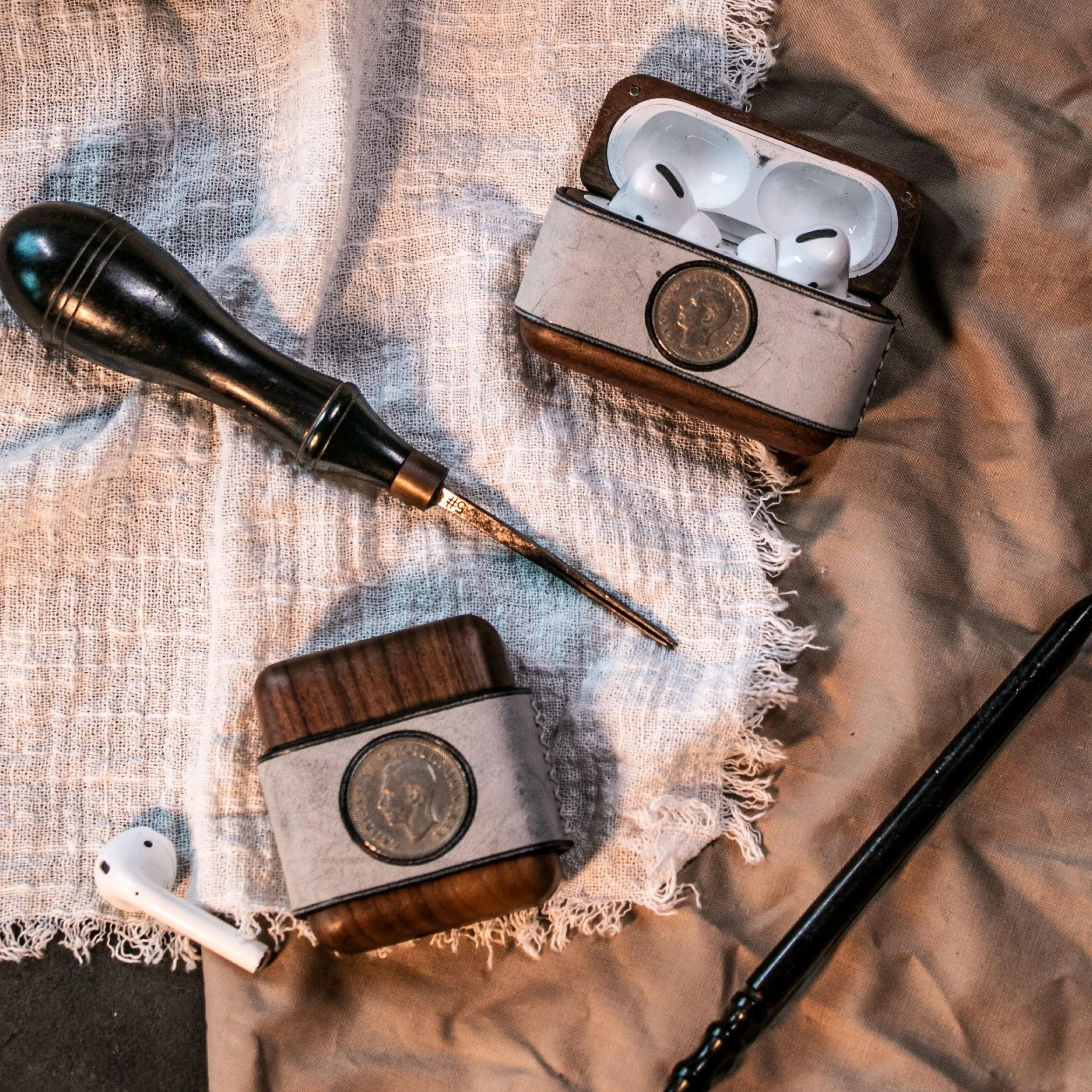Leather Wood AirPods Pro Case with Coin Custom Handmade Leather Wood AirPods Pro Case Airpod Case Cover