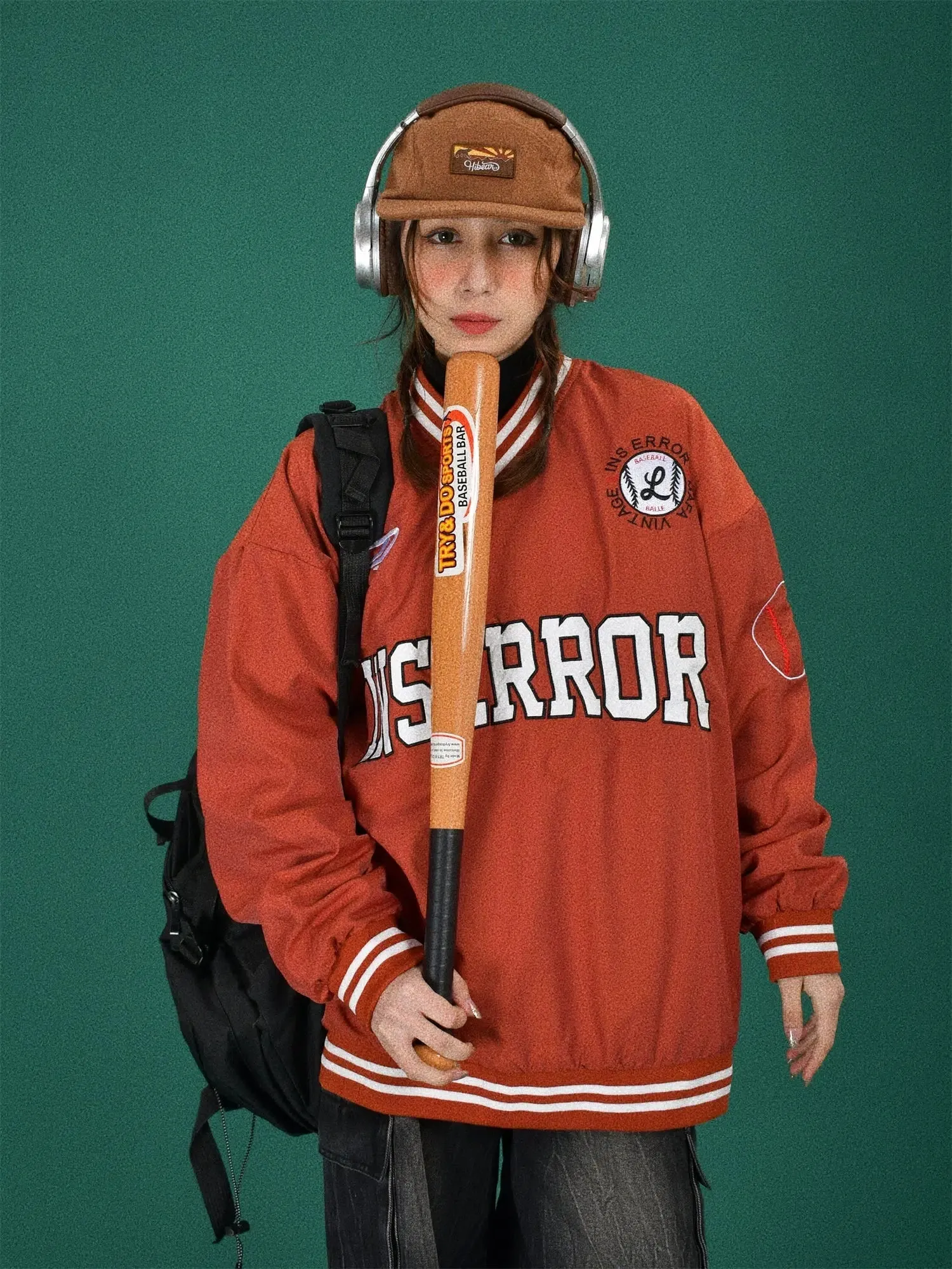 Letter Embroidered Baseball Uni Sweatshirt