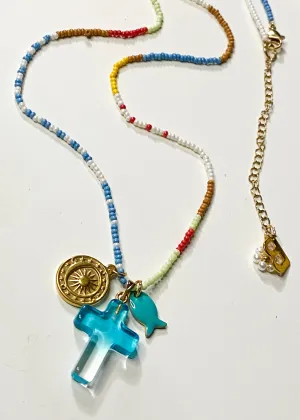 Long Beaded Eclectic Charms Necklace