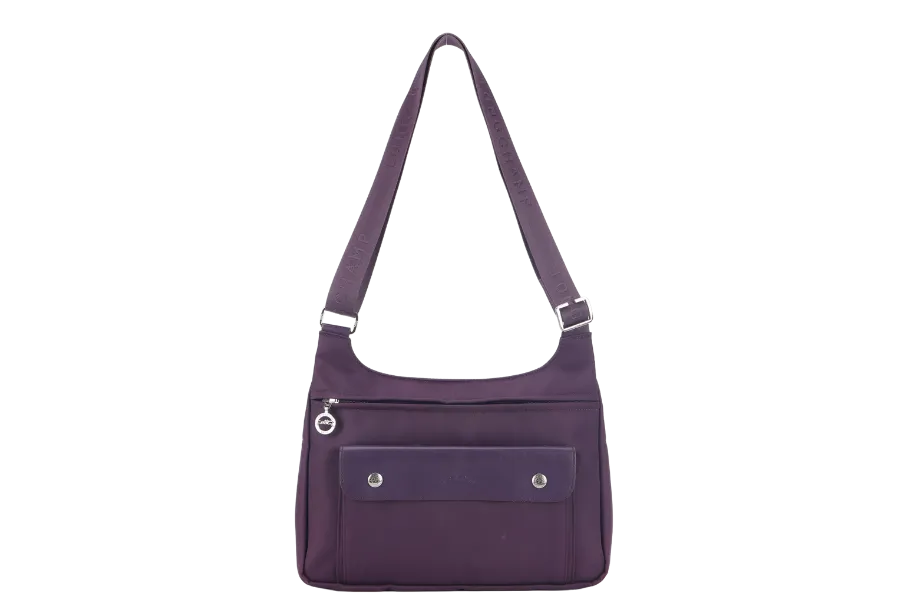 LONGCHAMP MESSENGER PURPLE NYLON SILVER HARDWARE