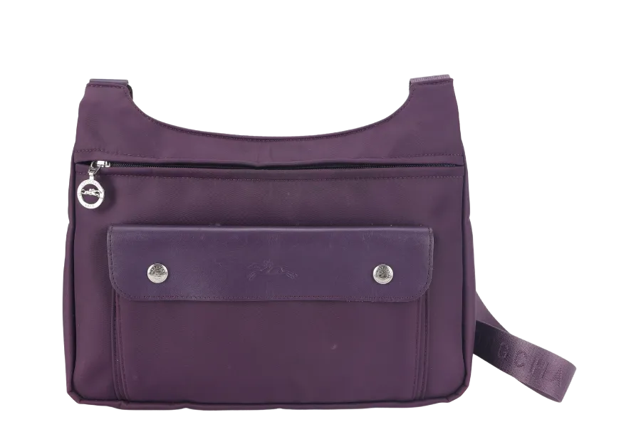 LONGCHAMP MESSENGER PURPLE NYLON SILVER HARDWARE