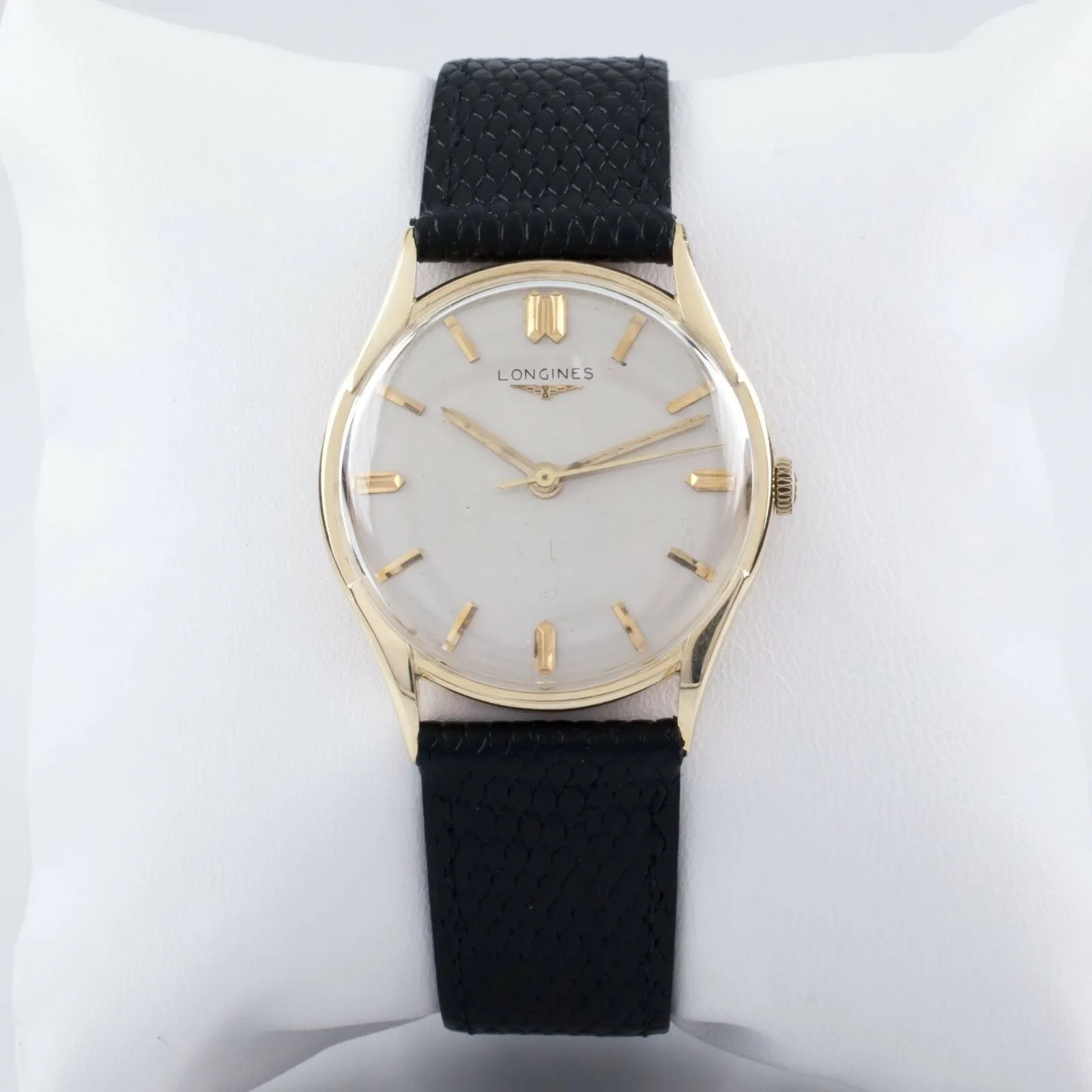 Longines 14k Yellow Gold Men's Hand-Winding Watch w/ Black Leather Band