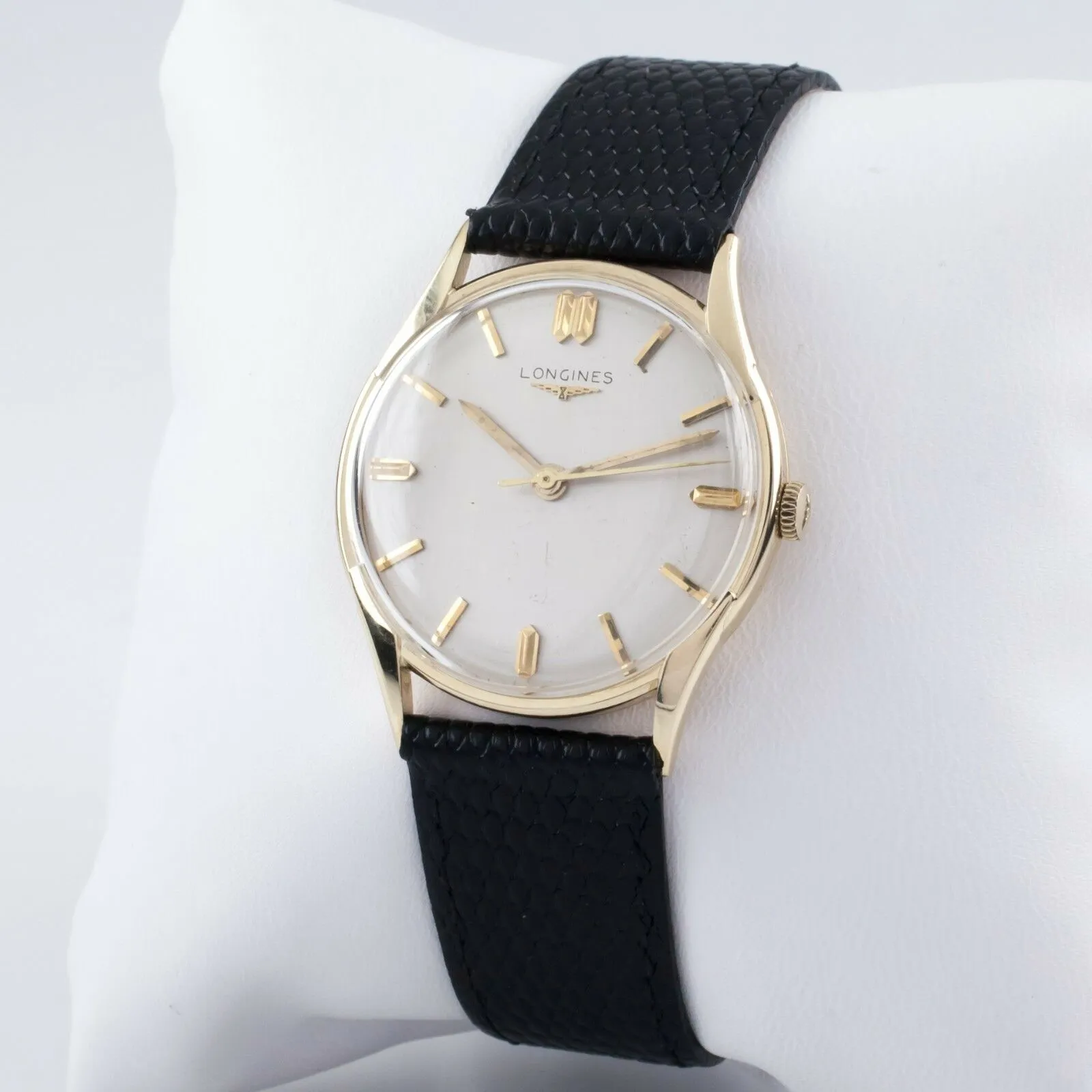 Longines 14k Yellow Gold Men's Hand-Winding Watch w/ Black Leather Band