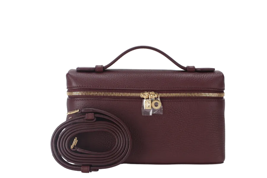 LORO PIANA EXTRA POCKET L19 AZUKI BEANS (Q07N) COLOR GRAINED CALFSKIN GOLD HARDWARE WITH STRAP, DUST COVER AND BOX