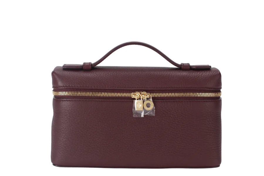 LORO PIANA EXTRA POCKET L19 AZUKI BEANS (Q07N) COLOR GRAINED CALFSKIN GOLD HARDWARE WITH STRAP, DUST COVER AND BOX