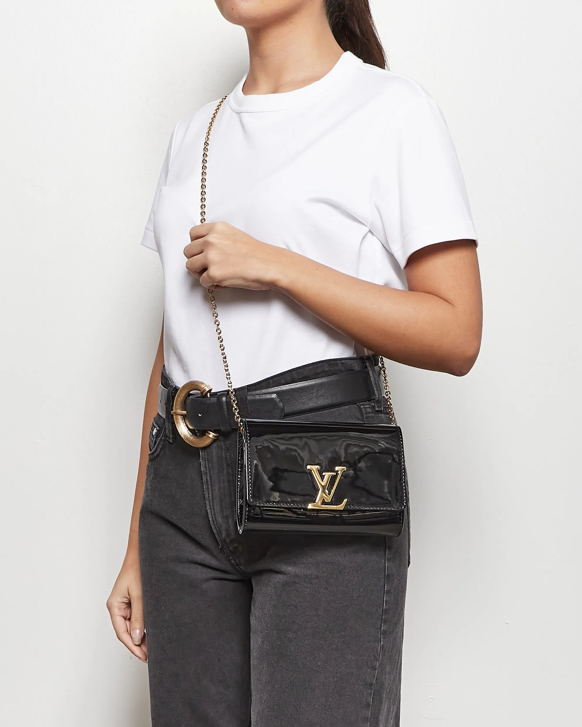 Louis Vuitton Black Patent Leather Chain Louise PM Bag