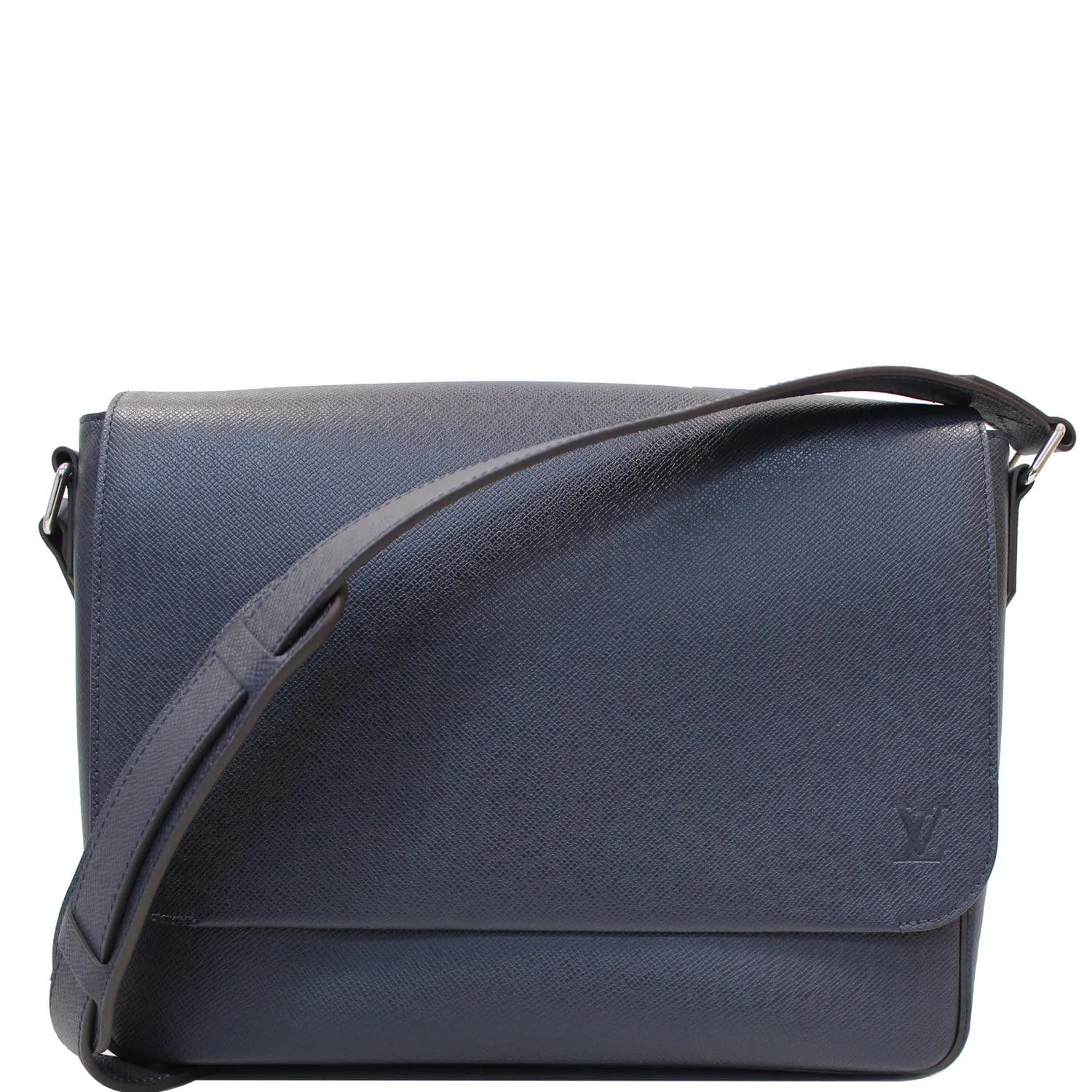 LOUIS VUITTON Roman MM Taiga Leather Messenger Bag Blue
