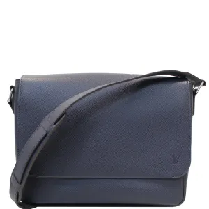 LOUIS VUITTON Roman MM Taiga Leather Messenger Bag Blue