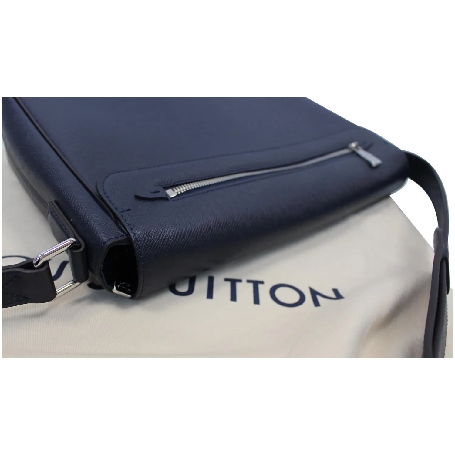 LOUIS VUITTON Roman MM Taiga Leather Messenger Bag Blue