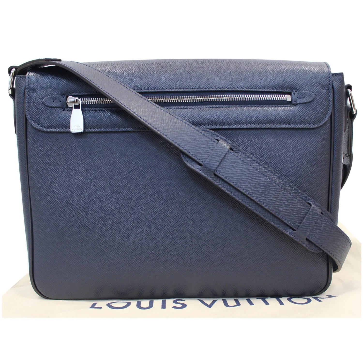 LOUIS VUITTON Roman MM Taiga Leather Messenger Bag Blue