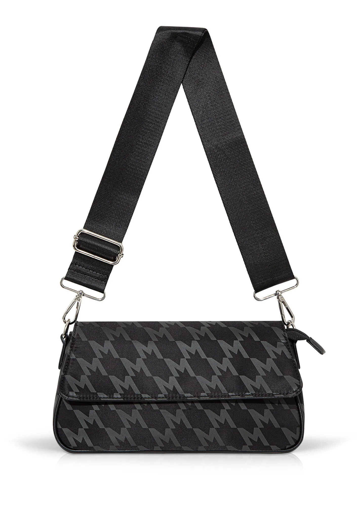 M Logo Printed Black Messenger Bag