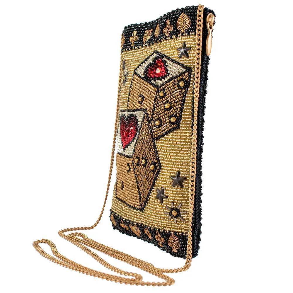 Mary Frances Roll the Dice Crossbody Golden Phone Bag Handbag New