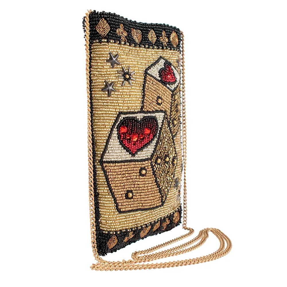 Mary Frances Roll the Dice Crossbody Golden Phone Bag Handbag New