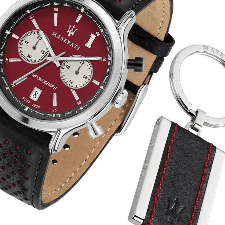 Maserati Epoca Limited Edition 42mm Black Leather Men's Watch & Keychain Set - R8871638002