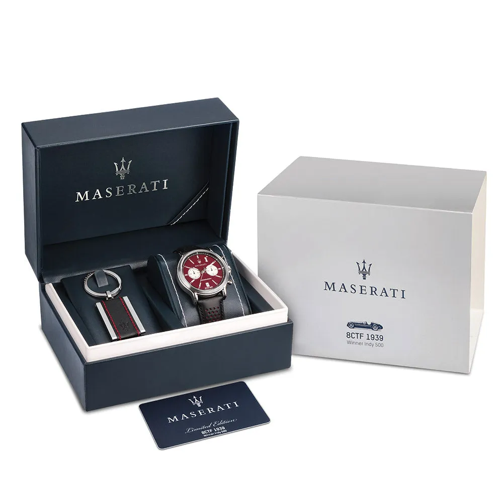 Maserati Epoca Limited Edition 42mm Black Leather Men's Watch & Keychain Set - R8871638002