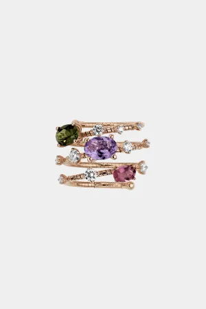MATTIA CIELO | 3 ROW ROSE GOLD MULTI STONE SPIRAL RING