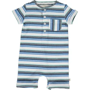 Me & Henry Blue Multi Ribbed Stripe Camborne Henley Romper
