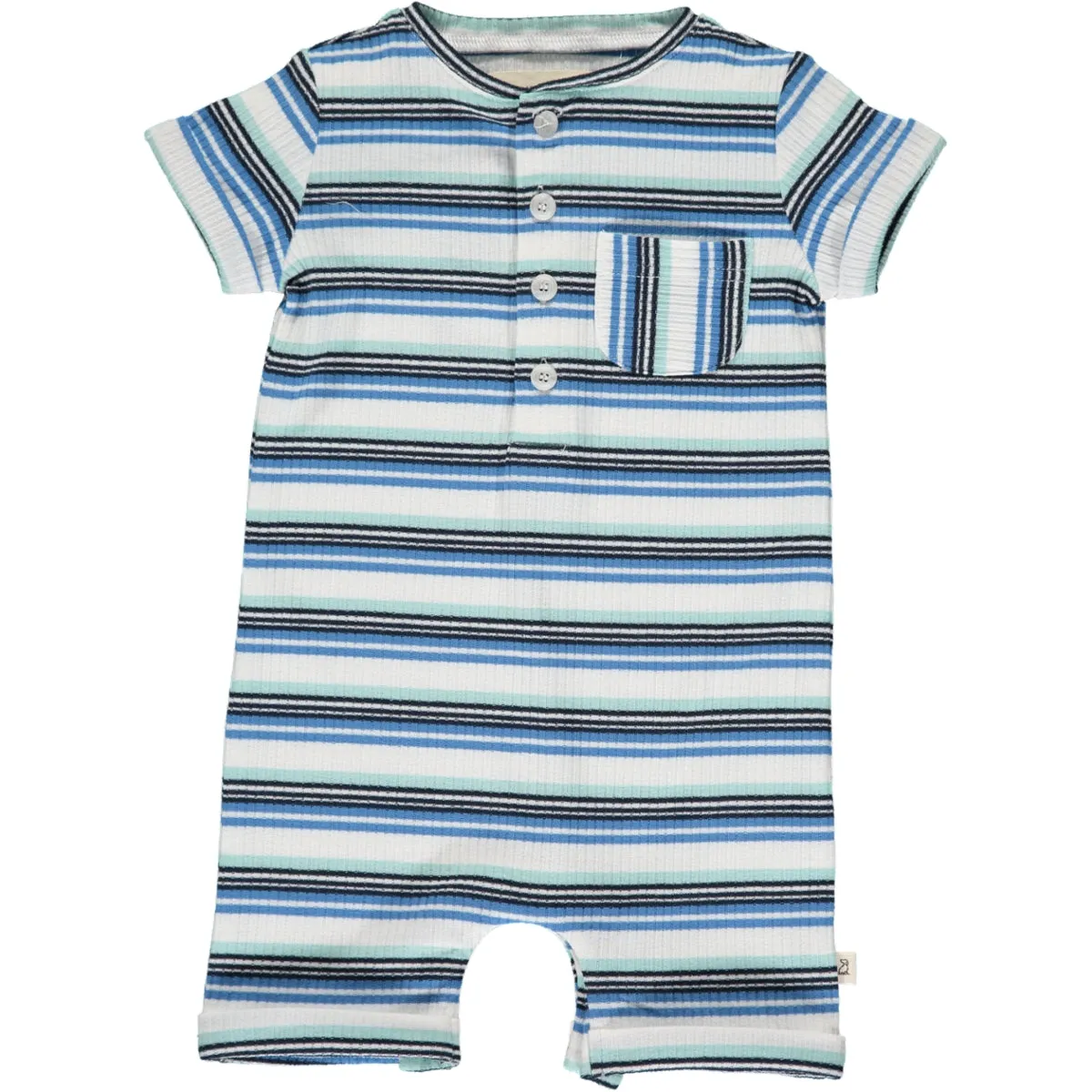 Me & Henry Blue Multi Ribbed Stripe Camborne Henley Romper
