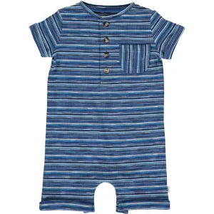 Me & Henry Blue/White Multi Ribbed Stripe Camborne Henley Romper
