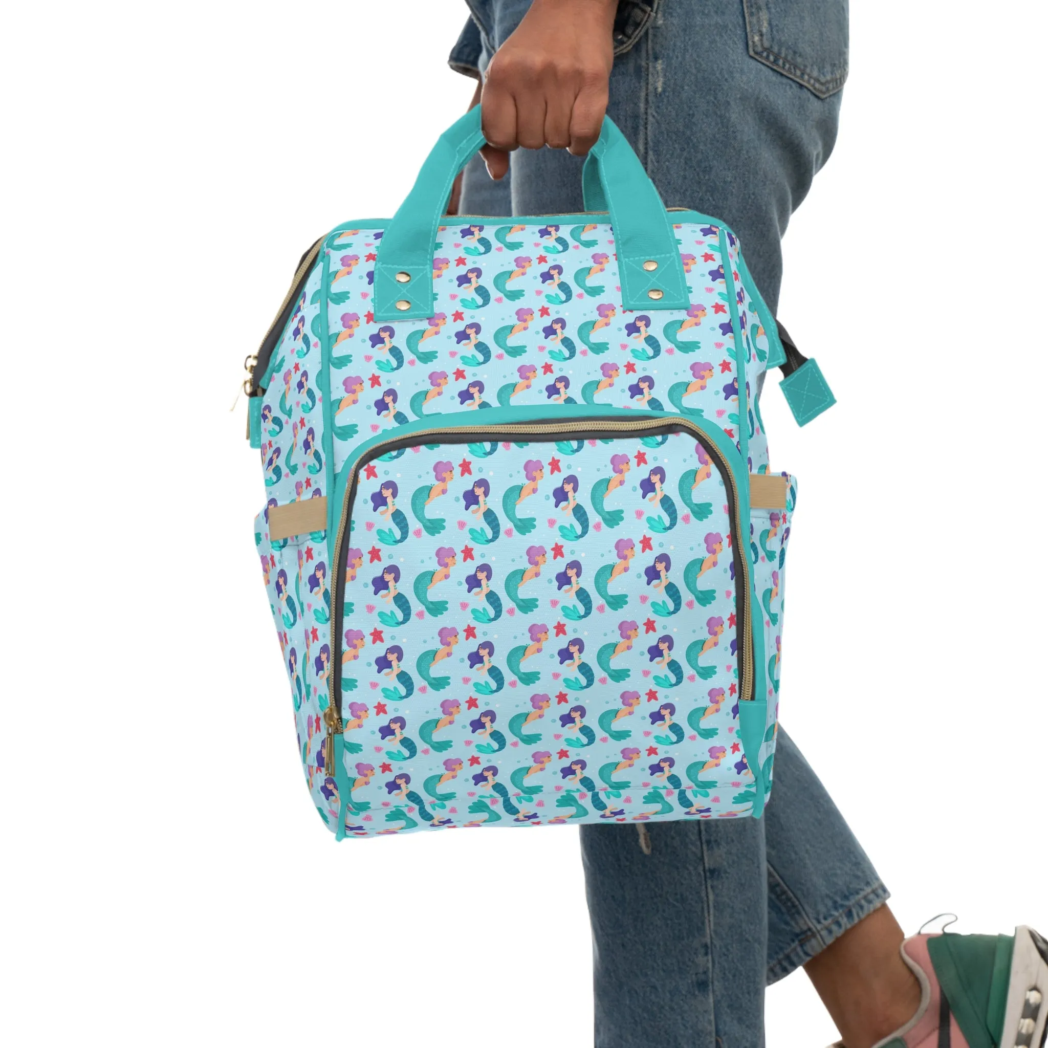 Mermaid Diaper Backpack - Magical & Multifunctional Nappy Bag with Ocean-Inspired Mermaid Patterns
