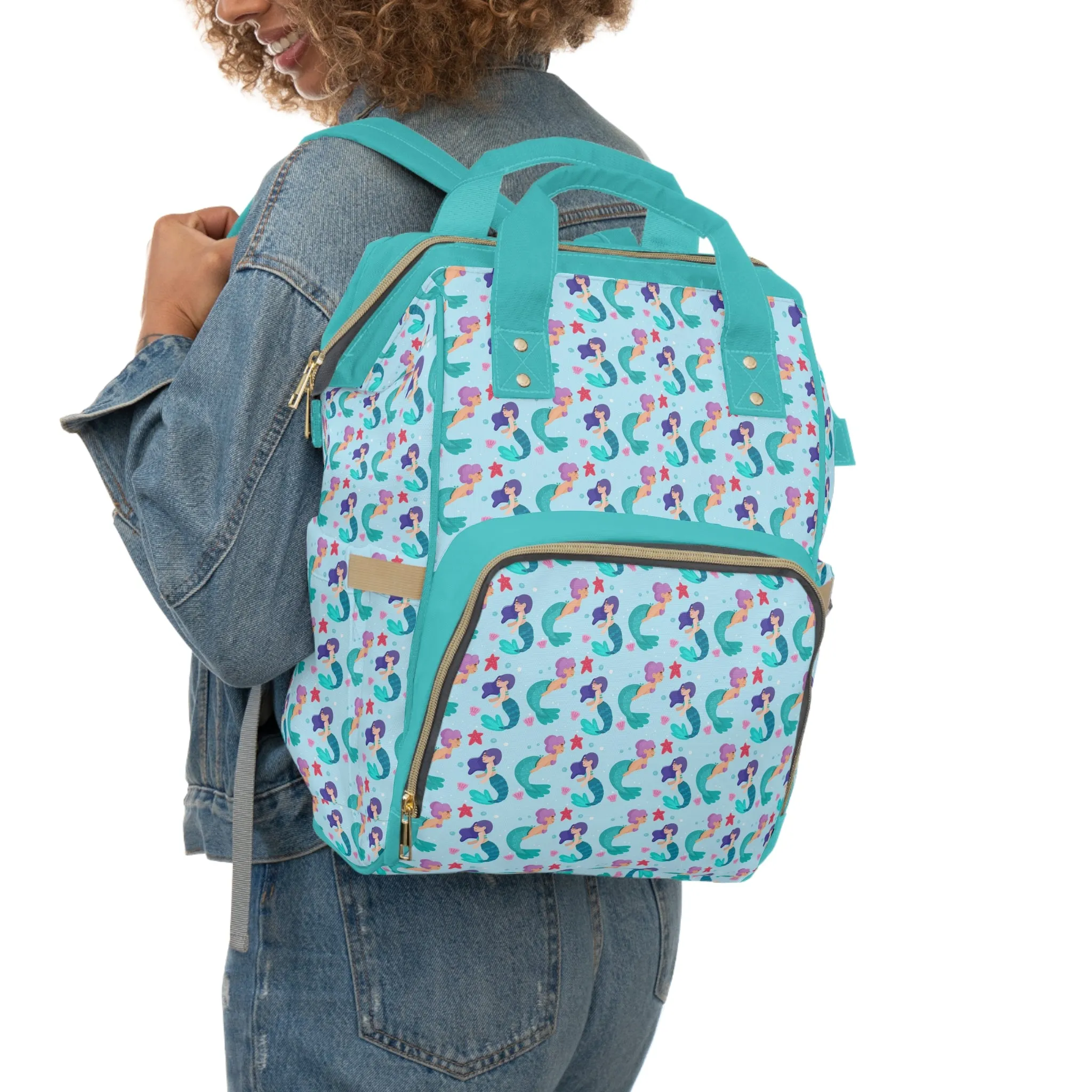 Mermaid Diaper Backpack - Magical & Multifunctional Nappy Bag with Ocean-Inspired Mermaid Patterns