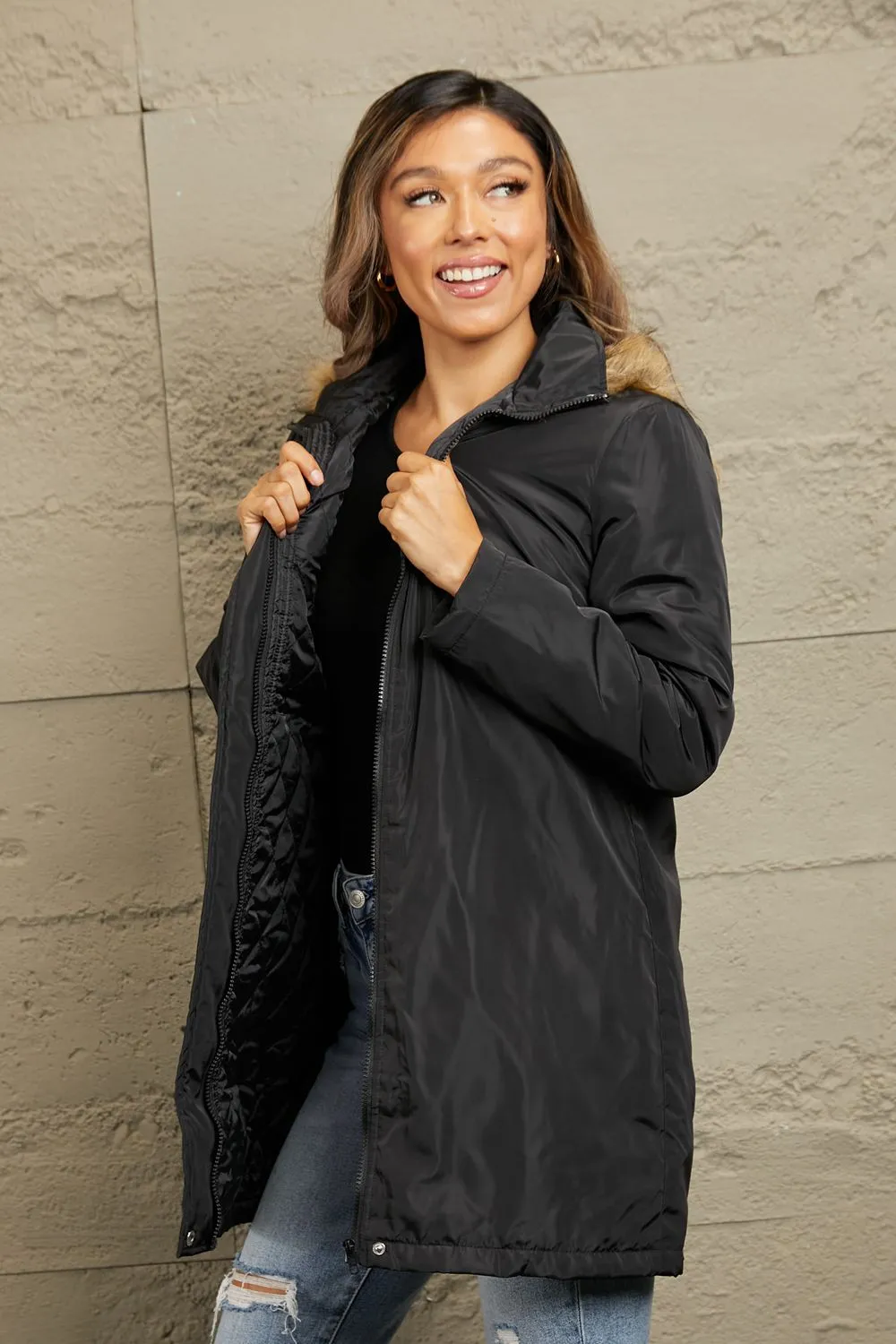 Mina Faux Fur Trim Hooded Puffer Jacket