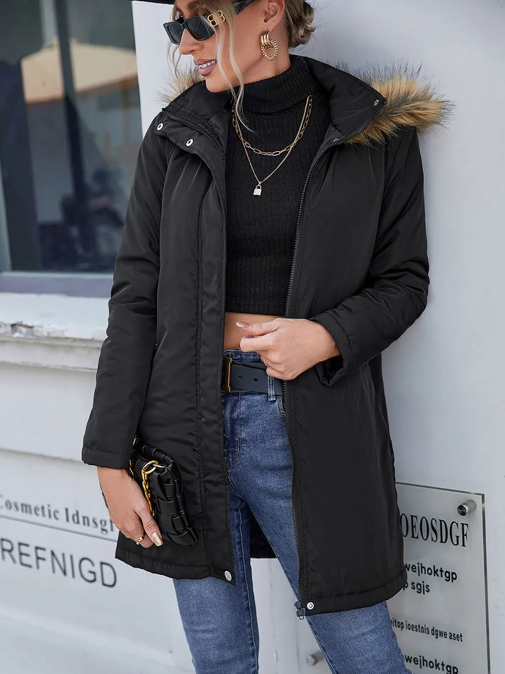 Mina Faux Fur Trim Hooded Puffer Jacket