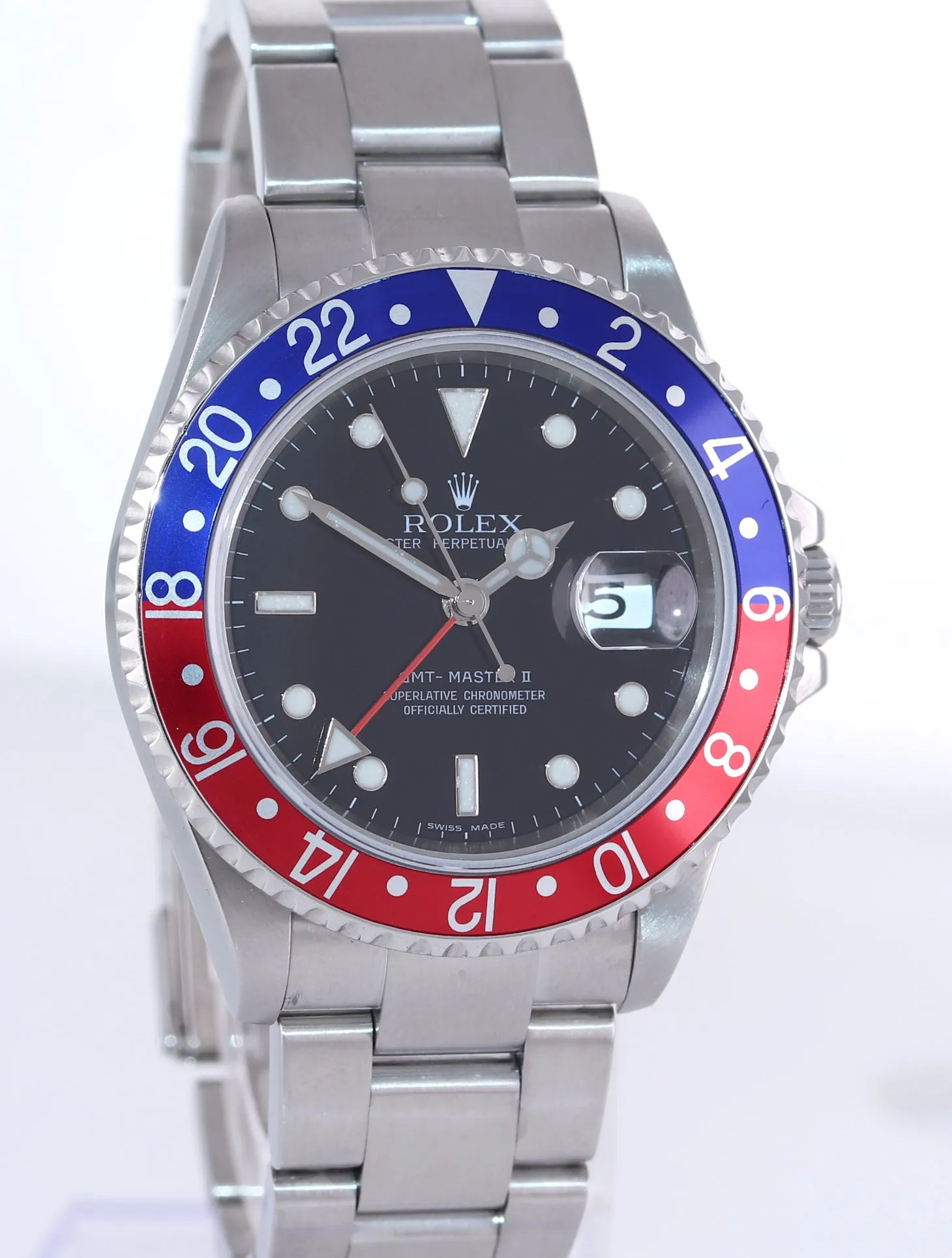 MINT 2004 Rolex GMT-Master 2 Pepsi Blue Red Steel 16710 NO HOLES Black Watch