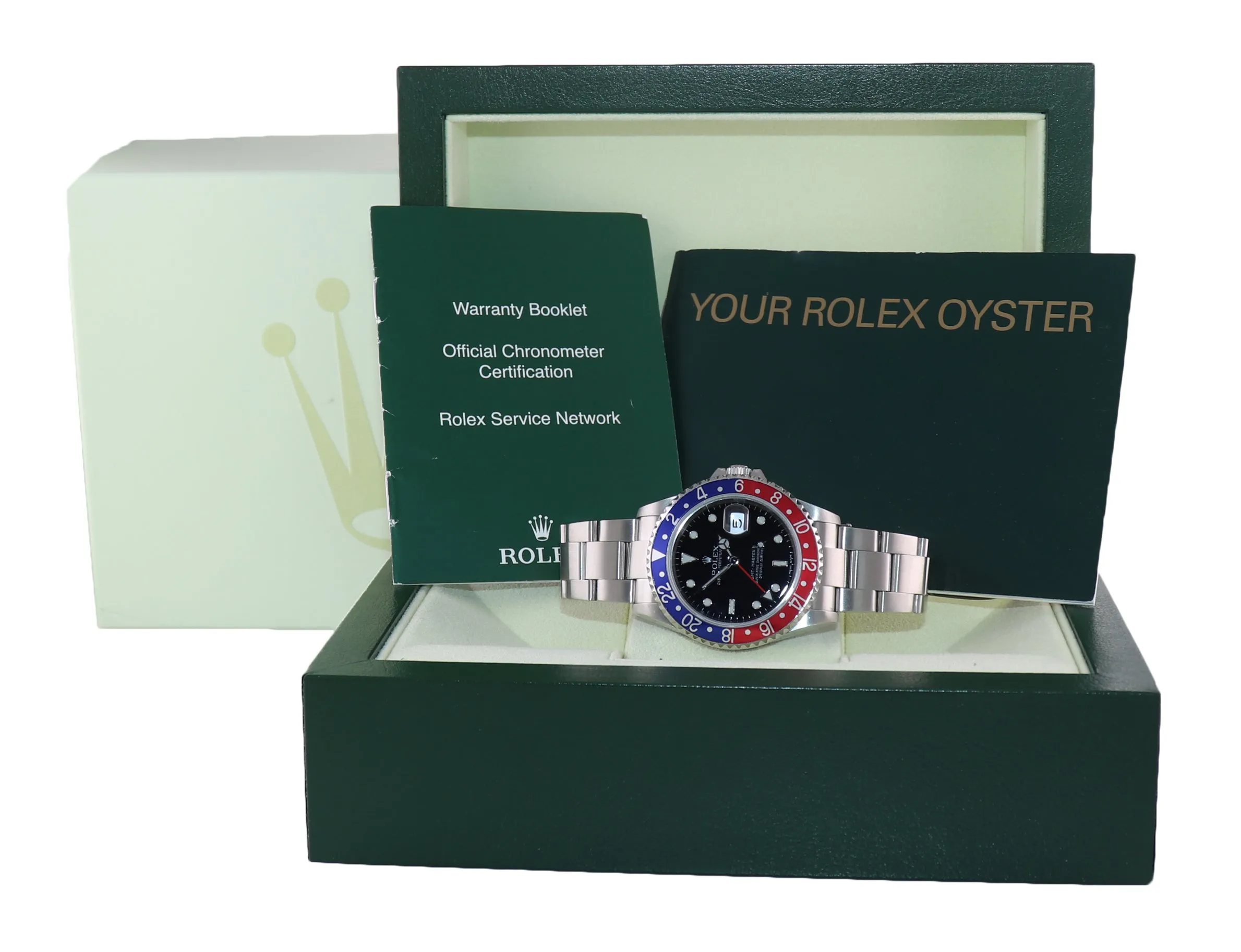 MINT 2004 Rolex GMT-Master 2 Pepsi Blue Red Steel 16710 NO HOLES Black Watch
