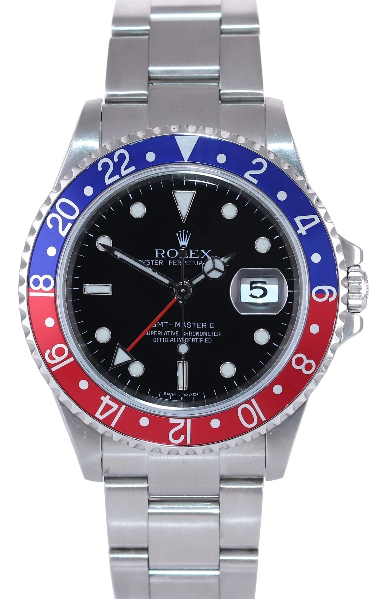 MINT 2004 Rolex GMT-Master 2 Pepsi Blue Red Steel 16710 NO HOLES Black Watch