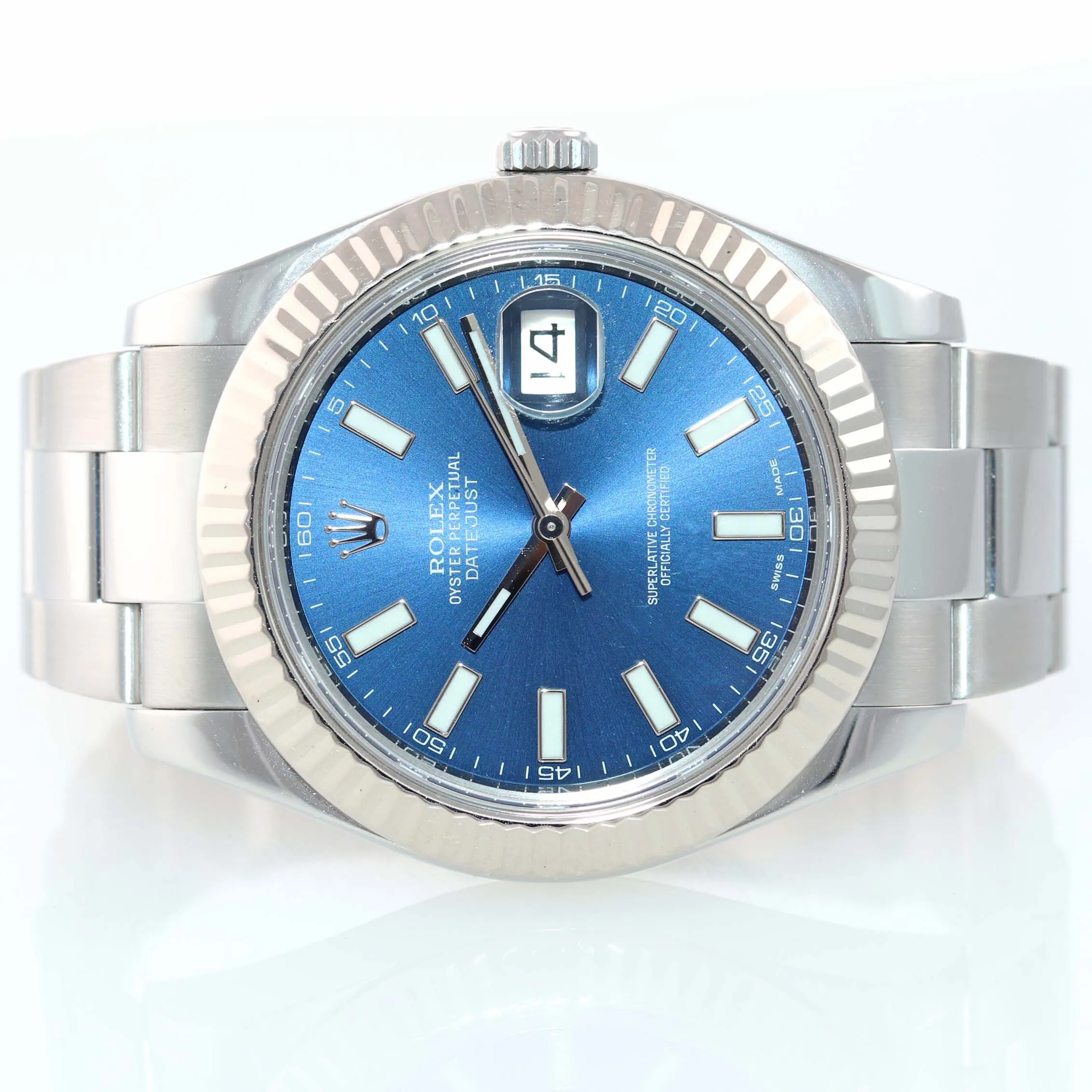MINT 2016 PAPERS Rolex Datejust II BLUE 41mm 18k White Gold Fluted 116334 Watch