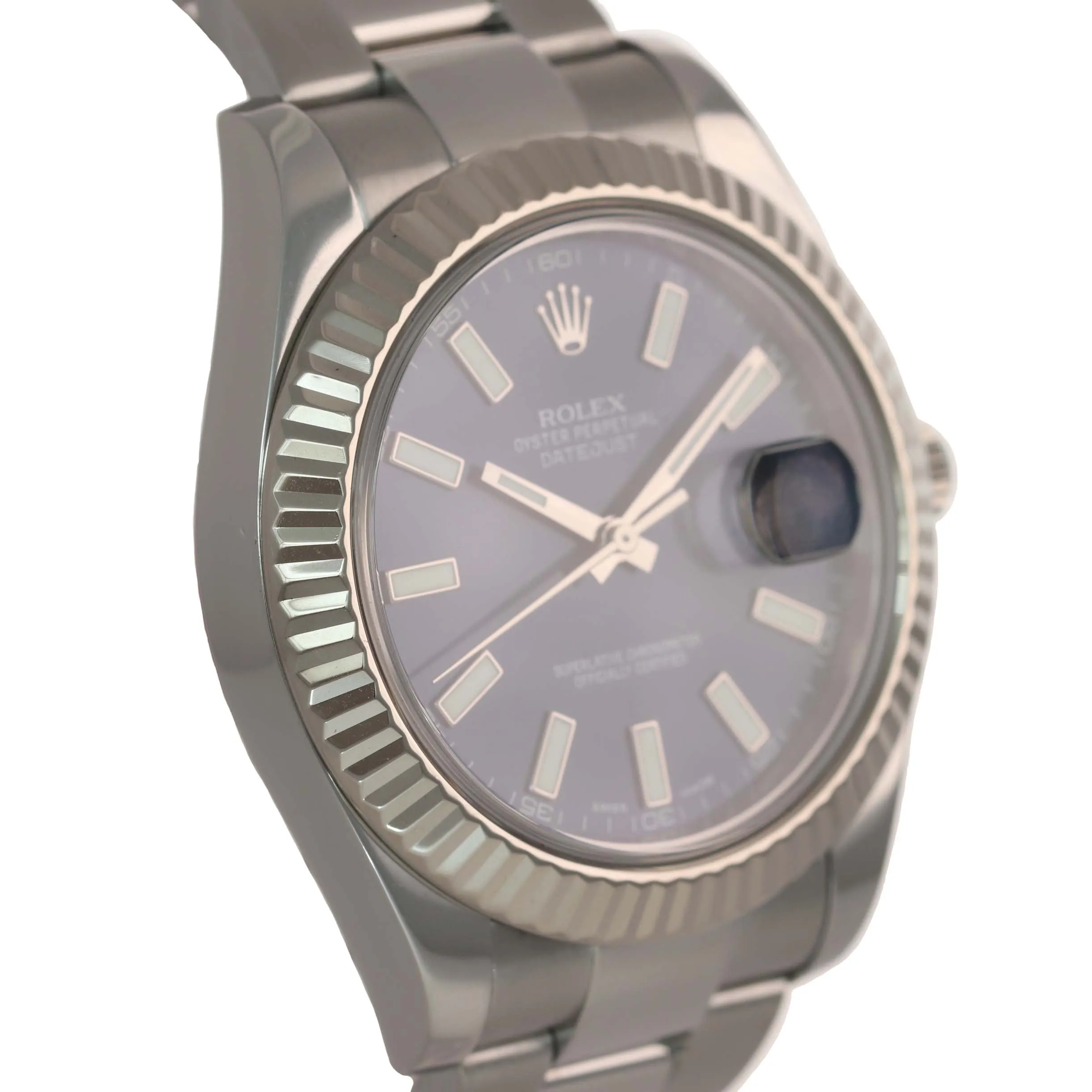 MINT 2016 PAPERS Rolex Datejust II BLUE 41mm 18k White Gold Fluted 116334 Watch