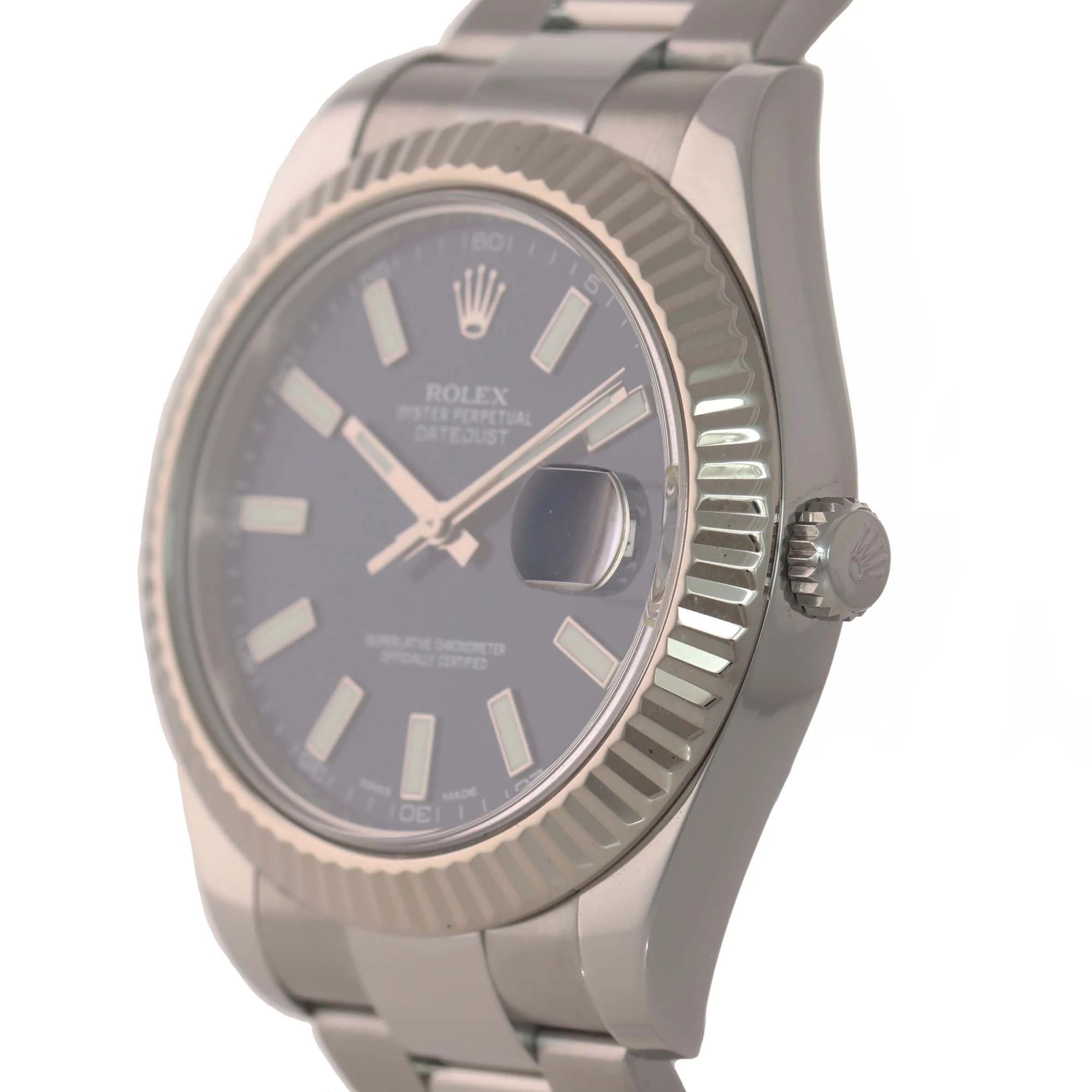 MINT 2016 PAPERS Rolex Datejust II BLUE 41mm 18k White Gold Fluted 116334 Watch