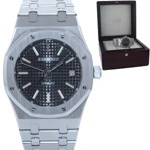 MINT Audemars Piguet Royal Oak Black Stick Dial 39mm Steel 15300 Date Watch Box