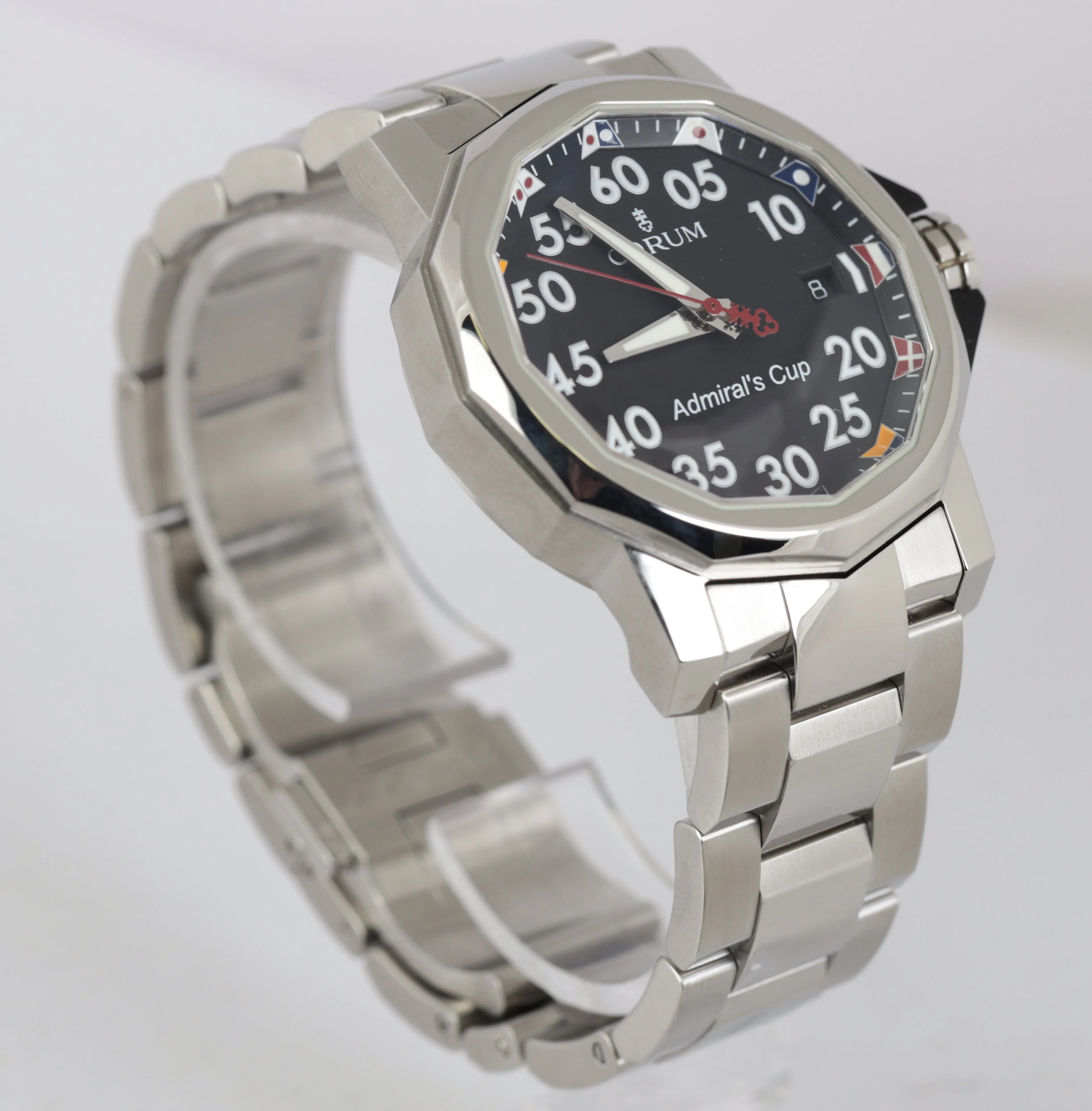 MINT Corum Admiral's Cup 40mm Black Arabic Stainless Steel 082.961.20 Mens Watch
