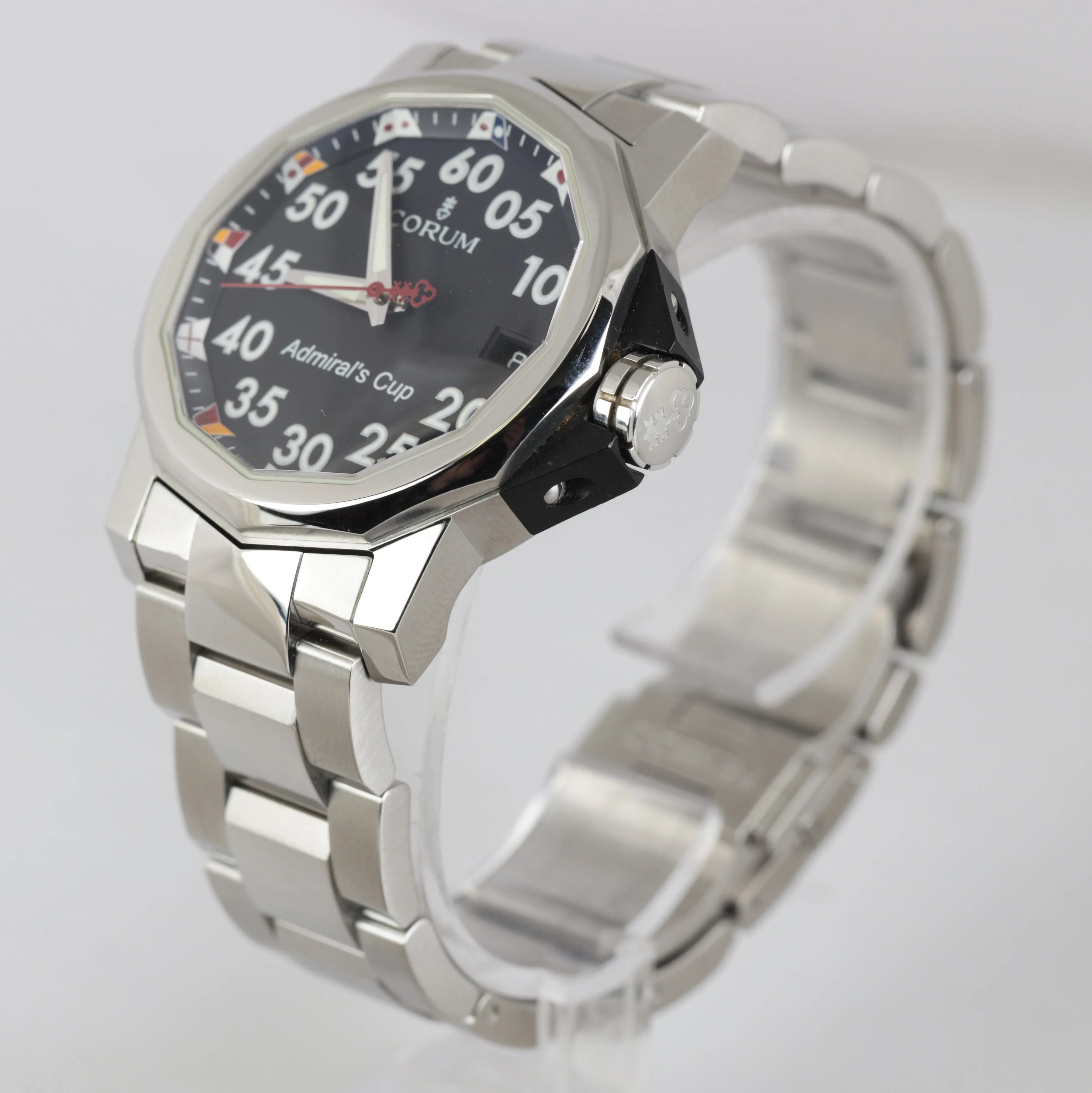 MINT Corum Admiral's Cup 40mm Black Arabic Stainless Steel 082.961.20 Mens Watch