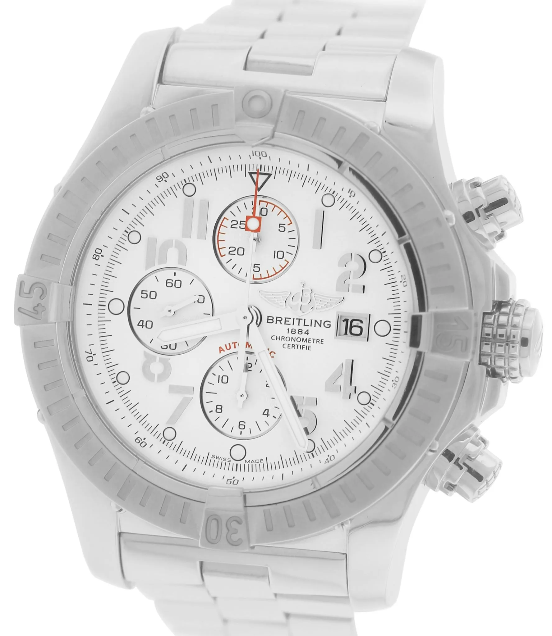 MINT Men's Breitling Super Avenger Chronograph White Arabic Steel A13370 48mm