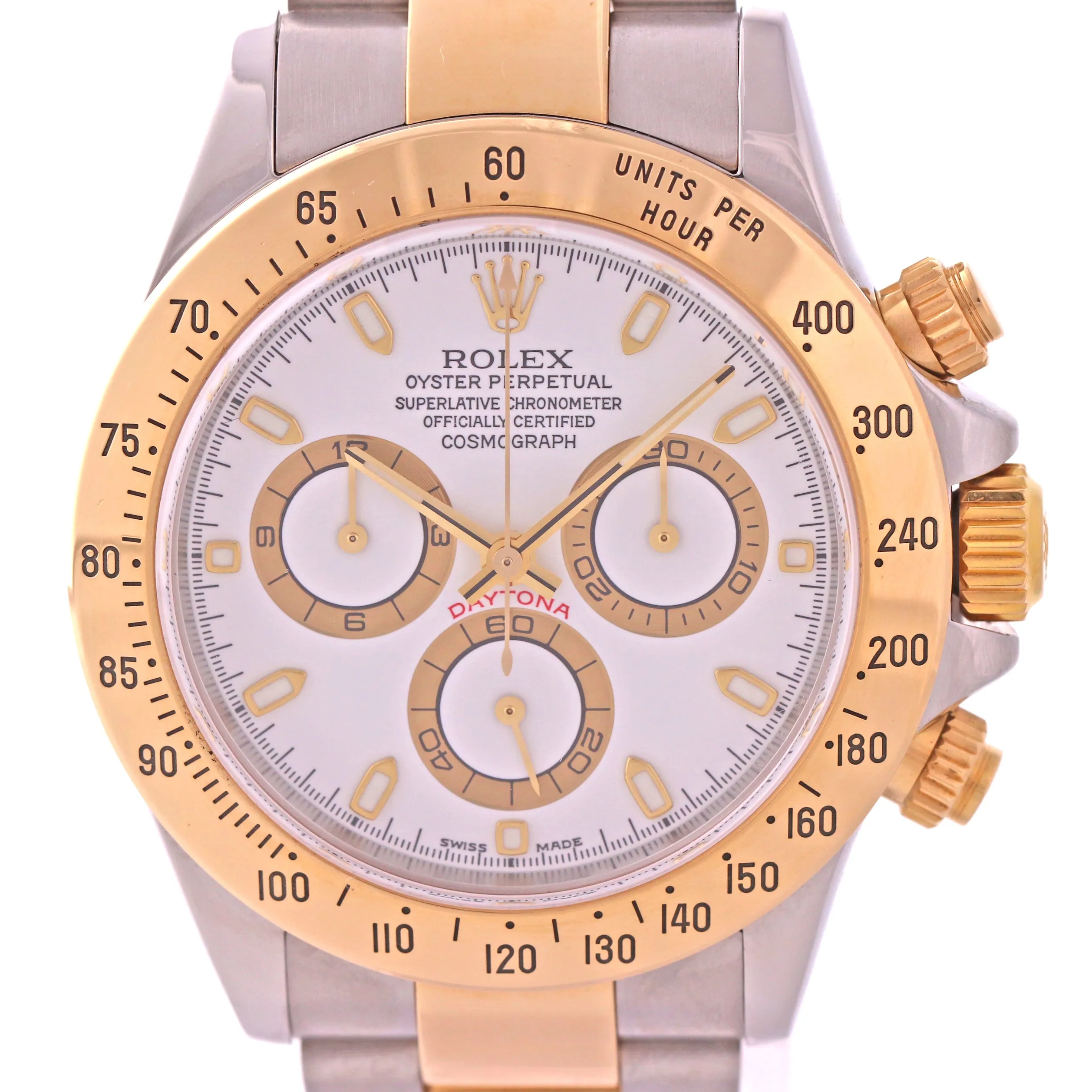 MINT Rolex Daytona Cosmograph 116523 White Two Tone 18k Yellow Gold Steel Watch