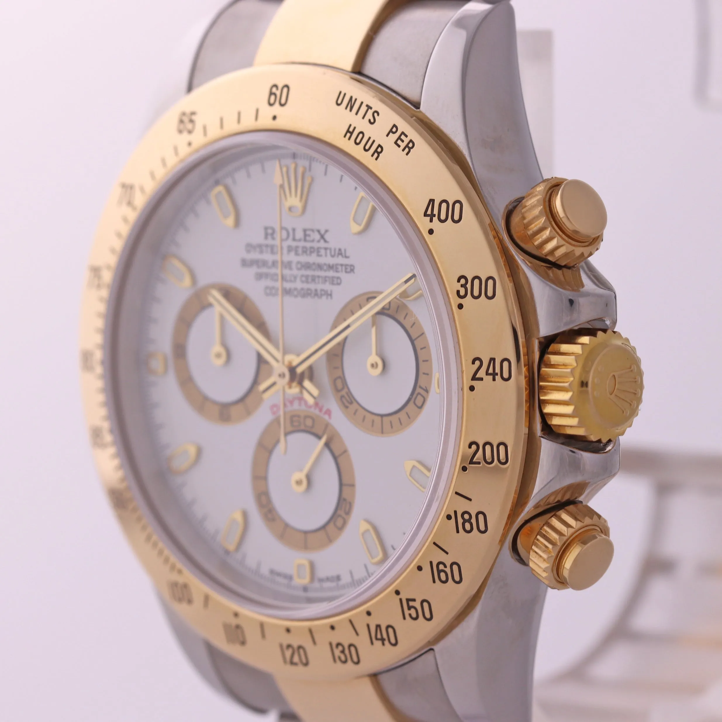 MINT Rolex Daytona Cosmograph 116523 White Two Tone 18k Yellow Gold Steel Watch