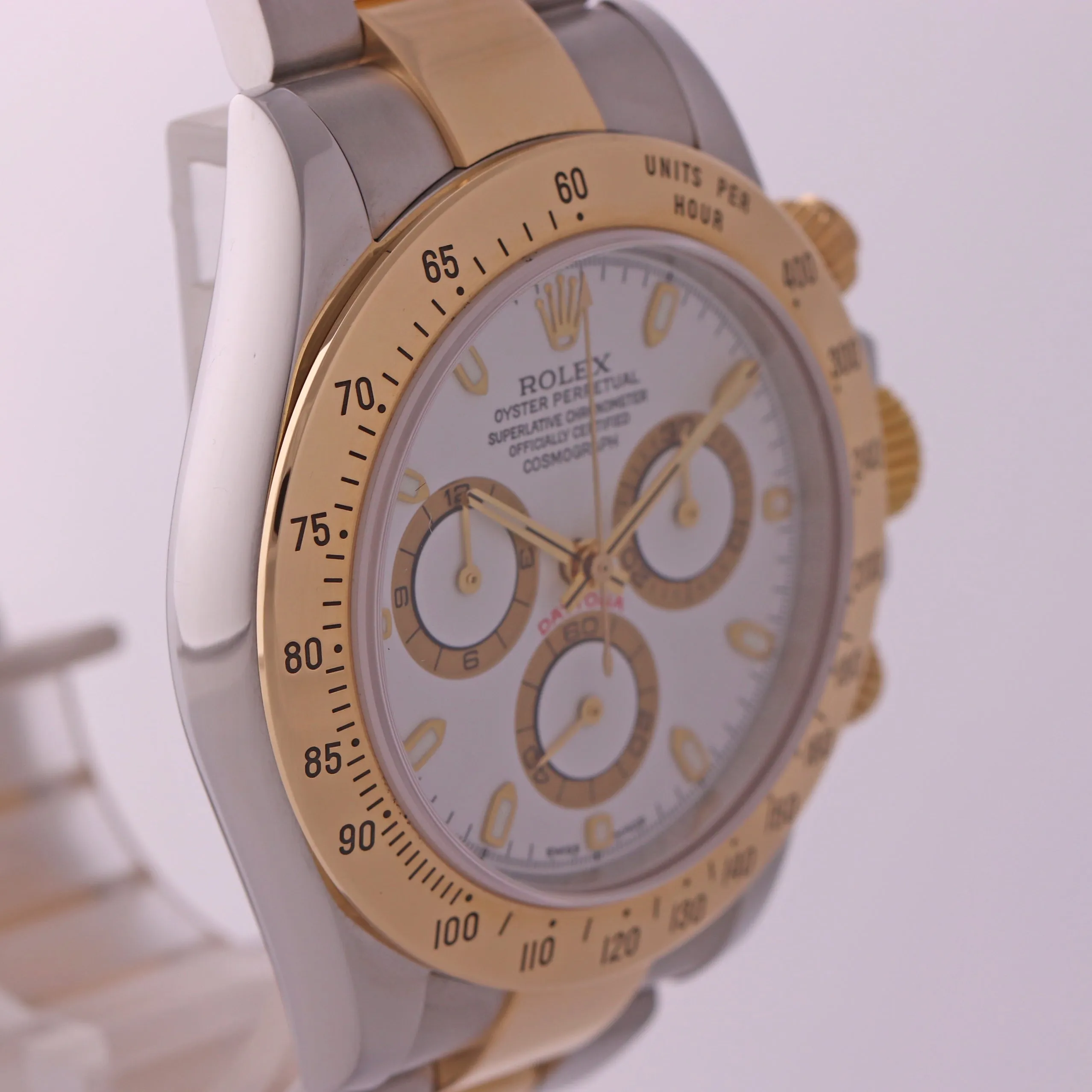 MINT Rolex Daytona Cosmograph 116523 White Two Tone 18k Yellow Gold Steel Watch
